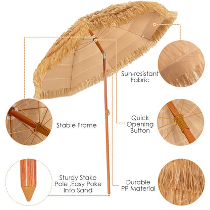 مظلة شاطئ تيكي محمولة بطول 1.8 متر مع إمالة قابلة للتعديل