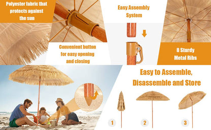 1.8m Portable Thatched Tiki Beach Umbrella with Adjustable Tilt