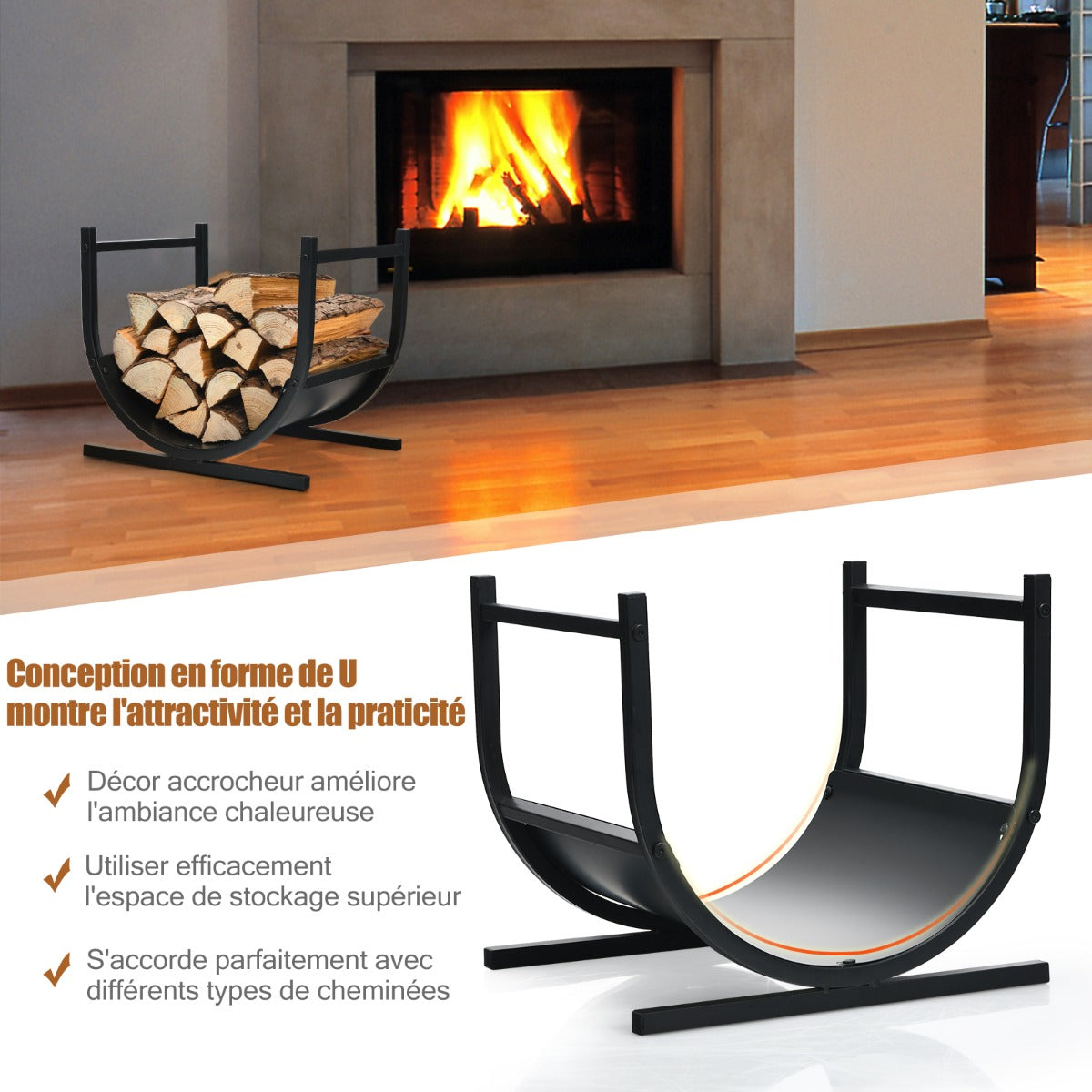 17 Inch U-Shaped Firewood Rack Steel