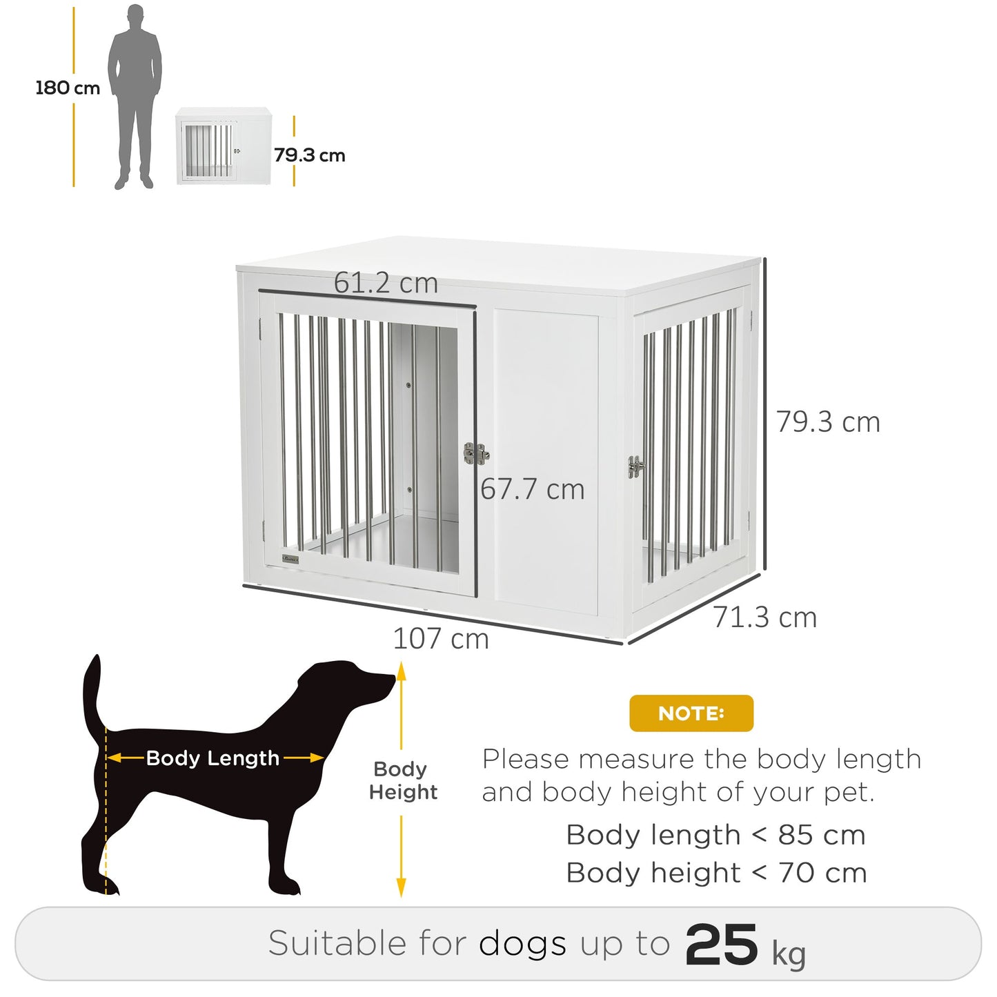 PawHut Furniture Style Dog Crate with Two Doors, End Table Pet Cage Kennel with Locks, for Medium and Large Dogs - White