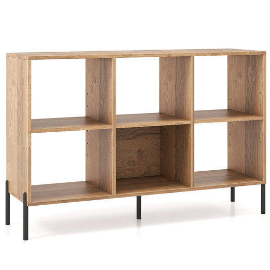 Open-Back Wood Bookshelf Storage Rack with 6 Compartments in Natural