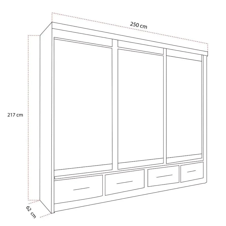 Newry Black Sliding Door Mirrored Large Wardrobe with Drawers - 250cm