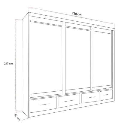 Newry Black Sliding Door Mirrored Large Wardrobe with Drawers - 250cm