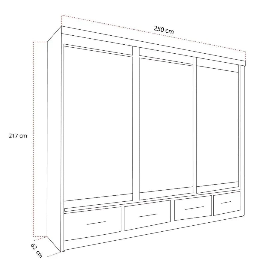 Newry Grey Sliding Door Mirrored Large Wardrobe with Drawers - 250cm