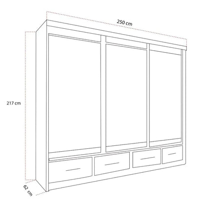 Newry Grey Sliding Door Mirrored Large Wardrobe with Drawers - 250cm