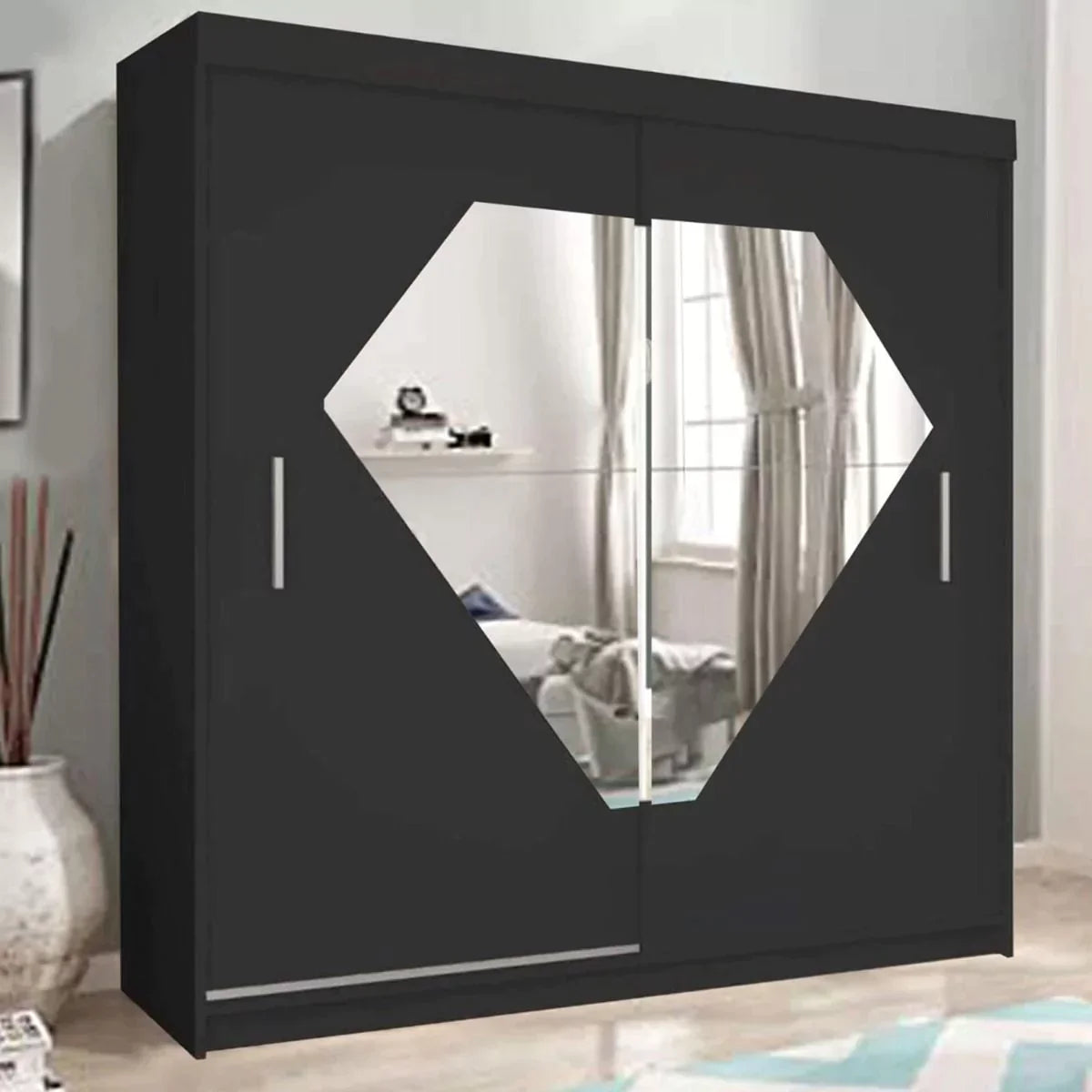 Diamond Sliding Door Wardrobe - White, Black, Grey - 150cm and 203cm