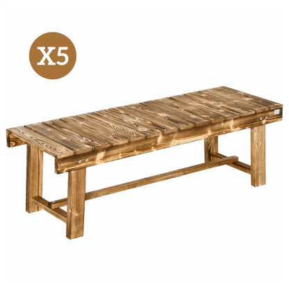 Outsunny Set of 5 2-seater Outdoor Indoor Garden Wooden Bench Patio Loveseat Fir 110L x 38W x 35H cm Carbonised