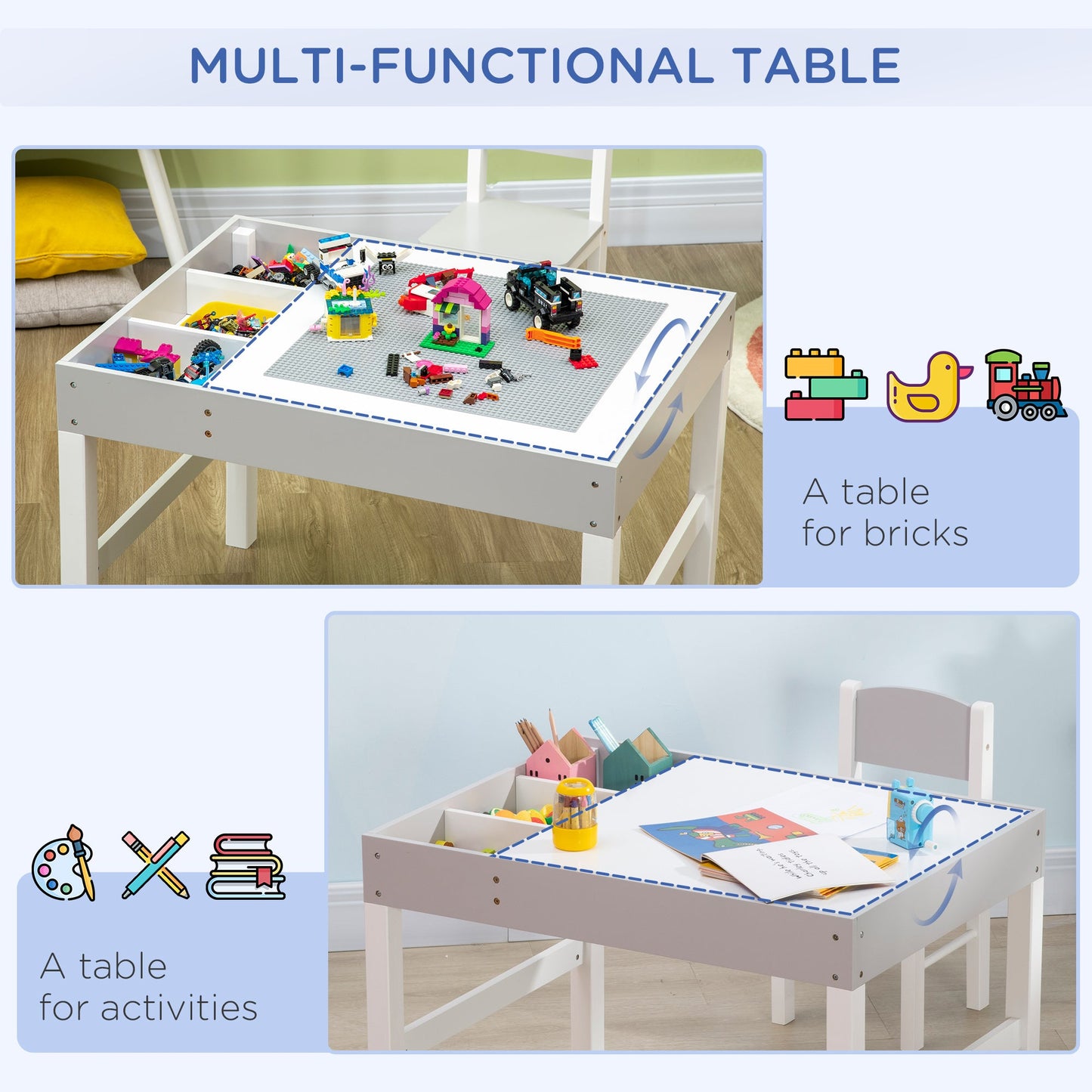 HOMCOM Kids Table and Chair Set, with Storage Space - Grey