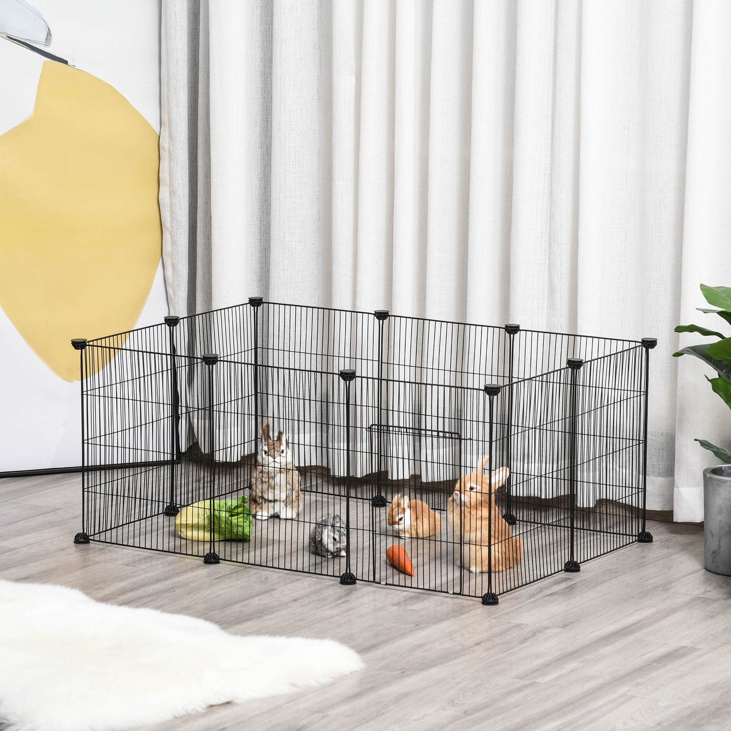 PawHut Pet Playpen DIY قفص الحيوانات الصغيرة سياج معدني مع باب، 22 قطعة، للأرنب شينشيلا القنفذ خنزير غينيا