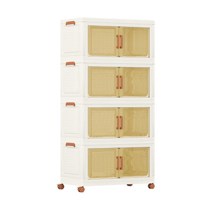 280L Foldable Storage Bins with Lids Set of 4 Stackable Plastic Storage Boxes with Wheels White Storage Containers