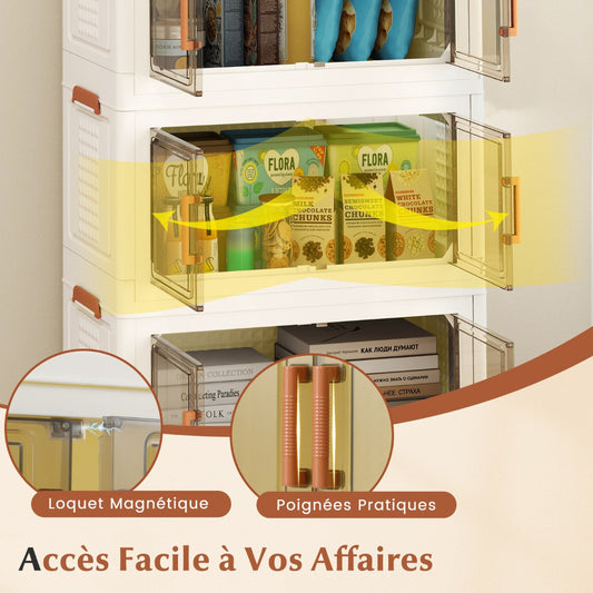 280L Foldable Storage Bins with Lids Set of 4 Stackable Plastic Storage Boxes with Wheels White Storage Containers