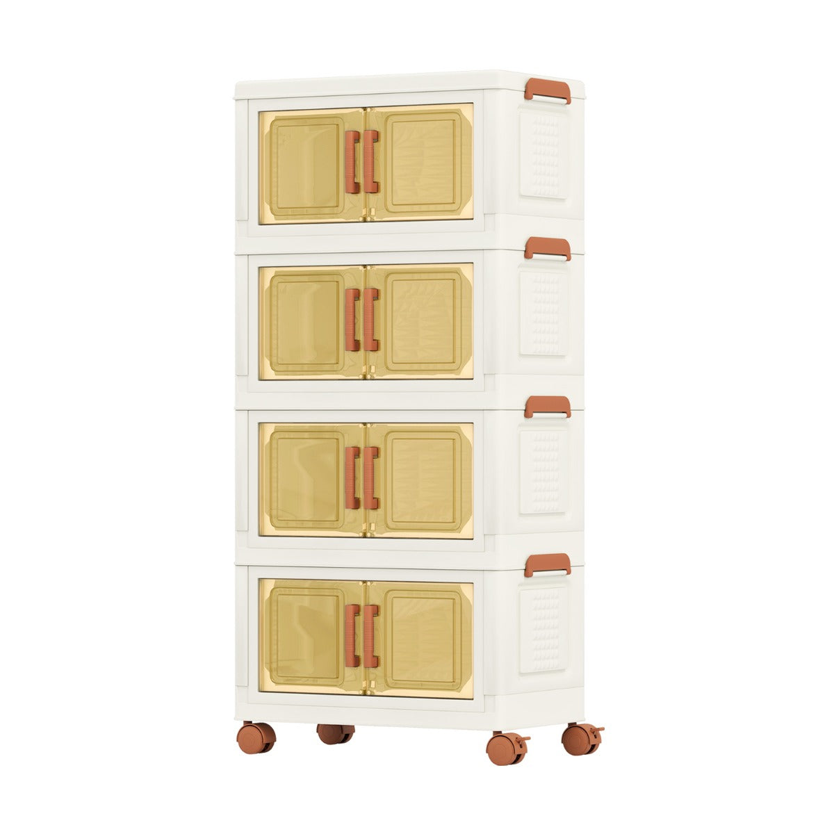 76L Collapsible Storage Bins with Lids Set of 4 Stackable Plastic Storage Boxes with Wheels White Storage Containers