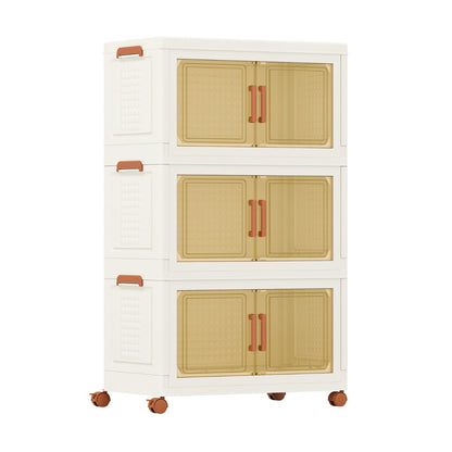 156L Collapsible Storage Bins with Lids Set of 3 Stackable Plastic Storage Boxes with Wheels White Storage Containers