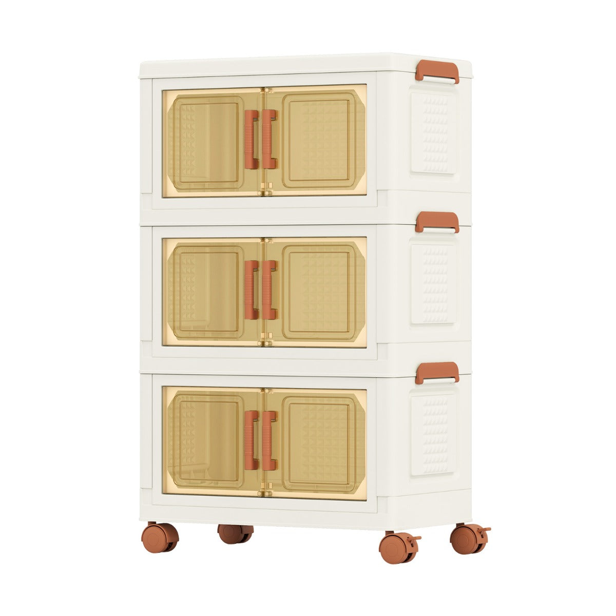 57L Collapsible Storage Bins with Lids Set of 3 Stackable Plastic Storage Boxes with Wheels White Storage Containers