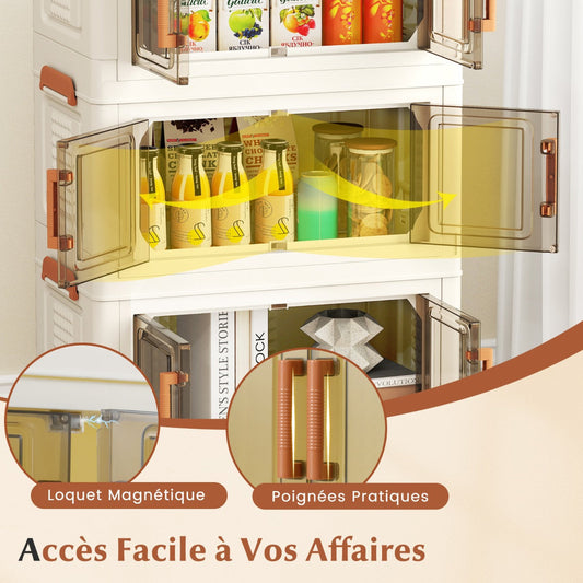 57L Collapsible Storage Bins with Lids Set of 3 Stackable Plastic Storage Boxes with Wheels White Storage Containers