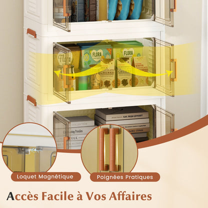 210L Foldable Storage Bins with Lids Set of 3 Stackable Plastic Storage Boxes with Wheels White Storage Containers