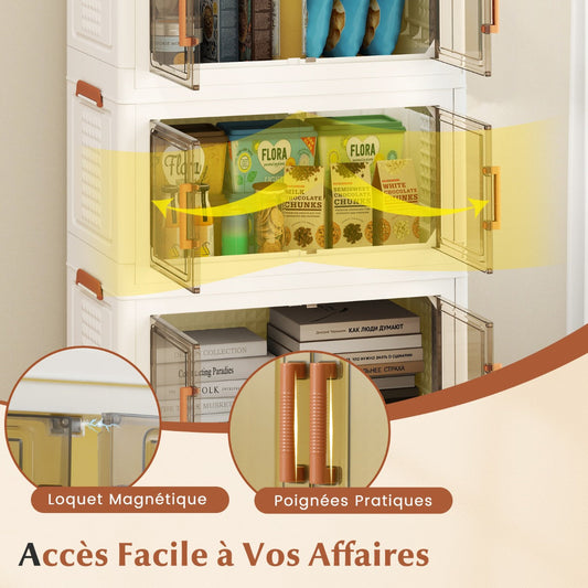 210L Foldable Storage Bins with Lids Set of 3 Stackable Plastic Storage Boxes with Wheels White Storage Containers