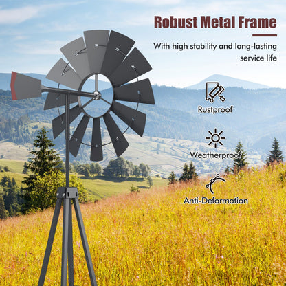 253cm Ornamental Windmill with 4 Support Legs for Backyard, Garden, Farm-Grey
