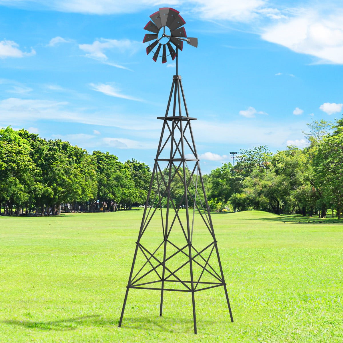 253cm Ornamental Windmill with 4 Support Legs for Backyard, Garden, Farm-Grey