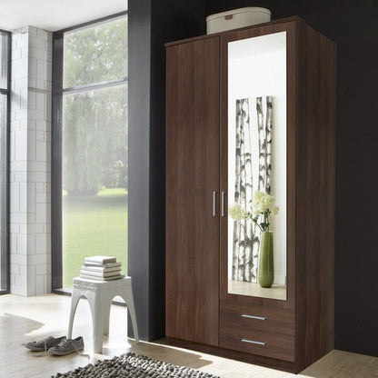 Oscar 2 Door 2 Drawer Mirrored Wardrobe - Oak or Walnut