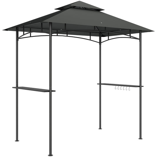 Altana grillowa Outsunny 8' x 5', dwupoziomowa altana grillowa z baldachimem i oświetleniem LED, 2 półki boczne, haczyki, ciemnoszary