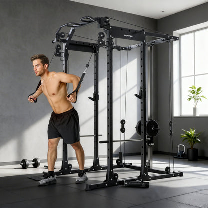 SPORTNOW Lat Pull-Down Home Gym Machine with Cable Crossover for Home Strength Training, Black
