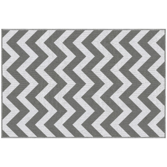 Outsunny 121 x 182 cm(4x6ft) Outdoor Rug Reversible Mat Plastic Straw Rug Portable RV Camping Mat for Garden Deck Picnic Indoor, Light Grey & White