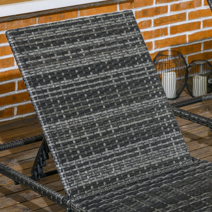 Rattan Sun Loungers Set of 2 with 5-Level Adjustable Backrest, Wicker Lounge Chairs with Padded Cushion and Headrest for Outdoors - Dark Grey