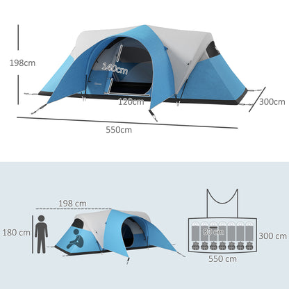 Outsunny 3000mm Waterproof Camping Tent for 7 Man, Family Tent with Porch and Sewn in Groundsheet, Portable with Bag, Blue