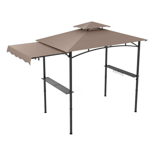 Outdoor Barbecue Canopy Tent Grill Gazebo with Side Awning-Brown