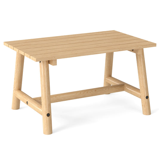 Outdoor Rectangle Coffee Table Solid Wood Patio Table with Slatted Tabletop for Garden Lawn-Natural