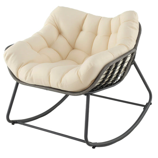 Outdoor Rocking Chair with Thick and Removable Cushion in Beige
