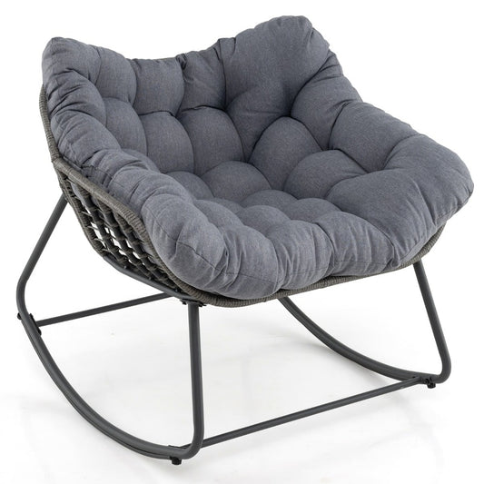 Outdoor Rocking Chair with Thick and Removable Cushion in Grey