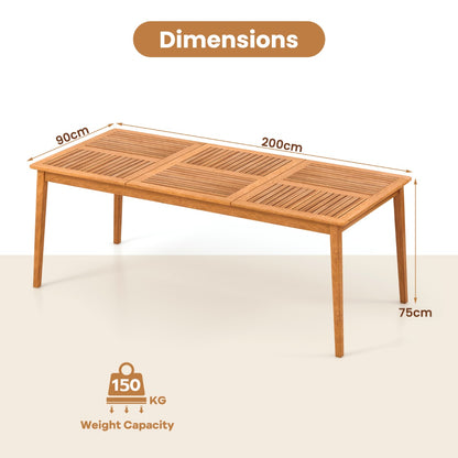 200 x 90cm Outdoor Acacia Wood Dining Table for 8 People