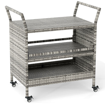 Outdoor Bar Cart 3-Tier Patio Rattan Storage Shelf Wicker Serving Table