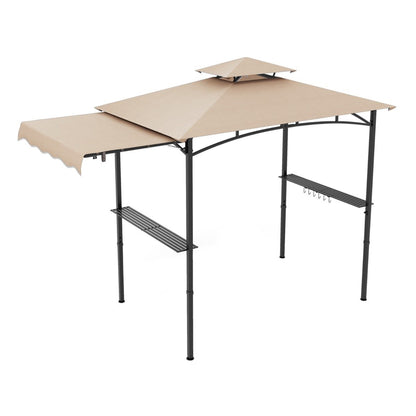 Outdoor Barbecue Canopy Tent Grill Gazebo with Side Awning-Beige