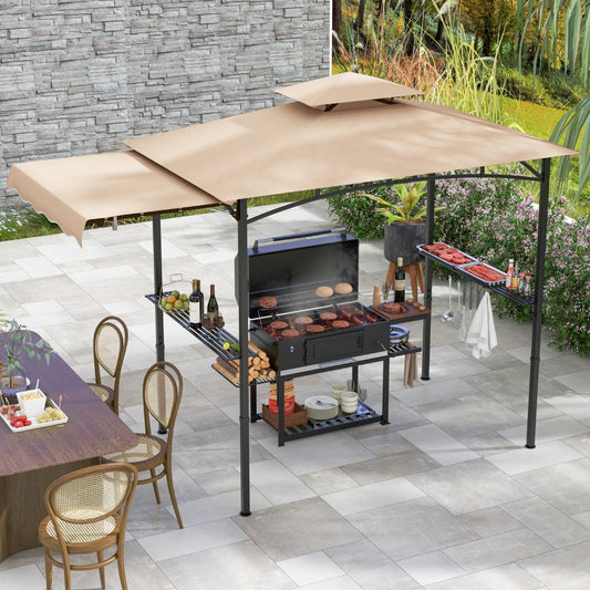 Outdoor Barbecue Canopy Tent Grill Gazebo with Side Awning-Beige