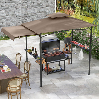 Outdoor Barbecue Canopy Tent Grill Gazebo with Side Awning-Brown