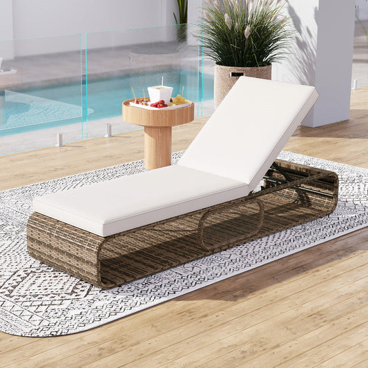 Outdoor Chaise Lounge Chair with Adjustable Backrest-Off White