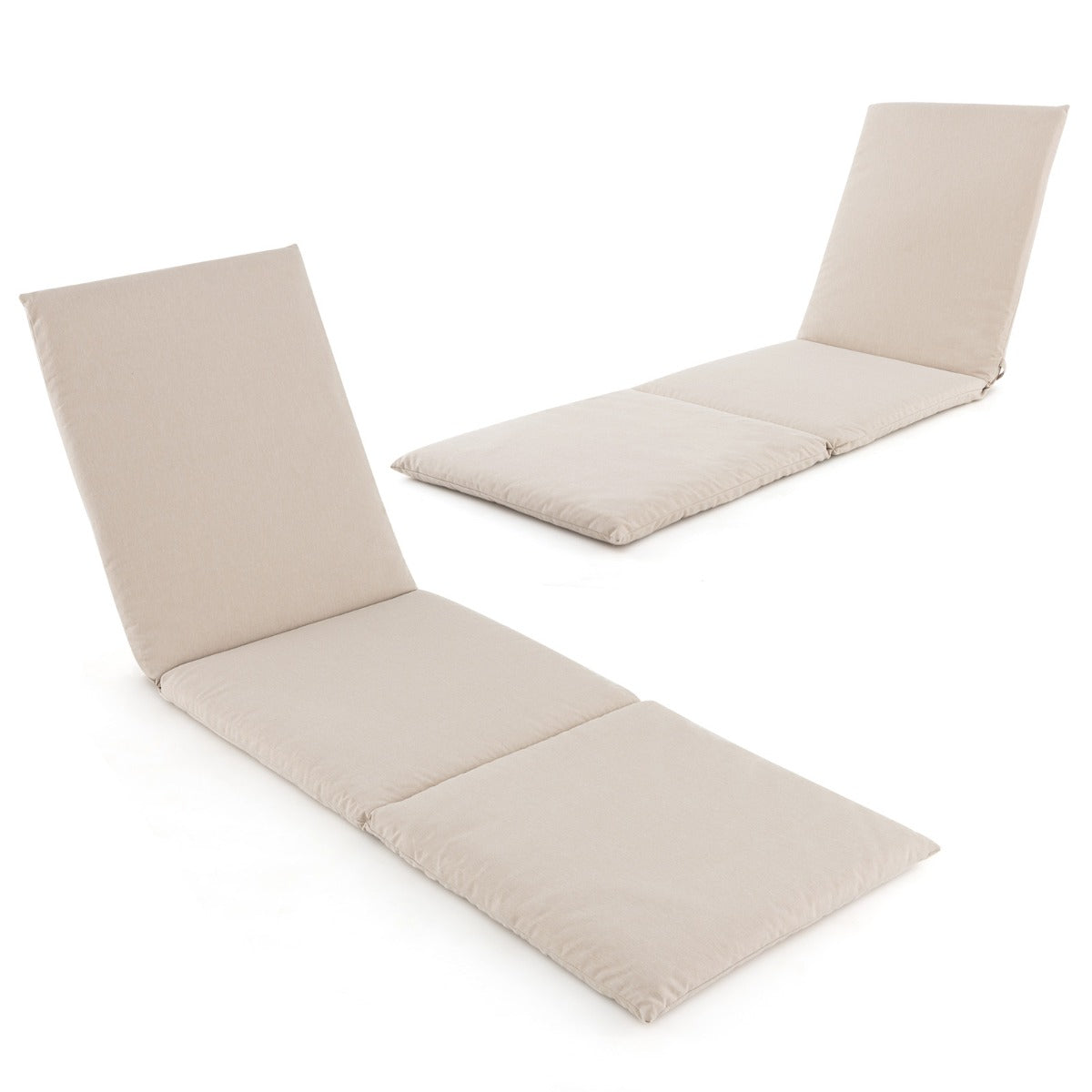 Folding Outdoor Chaise Lounge Cushion Patio Furniture Pad with Straps-Beige-2 Pieces
