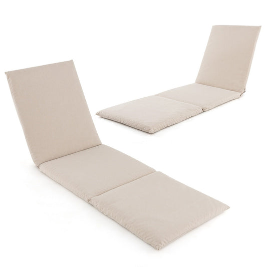 Folding Outdoor Chaise Lounge Cushion Patio Furniture Pad with Straps-Beige-2 Pieces