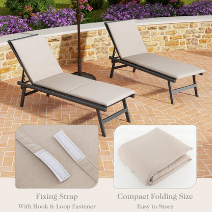 Folding Outdoor Chaise Lounge Cushion Patio Furniture Pad with Straps-Beige-2 Pieces