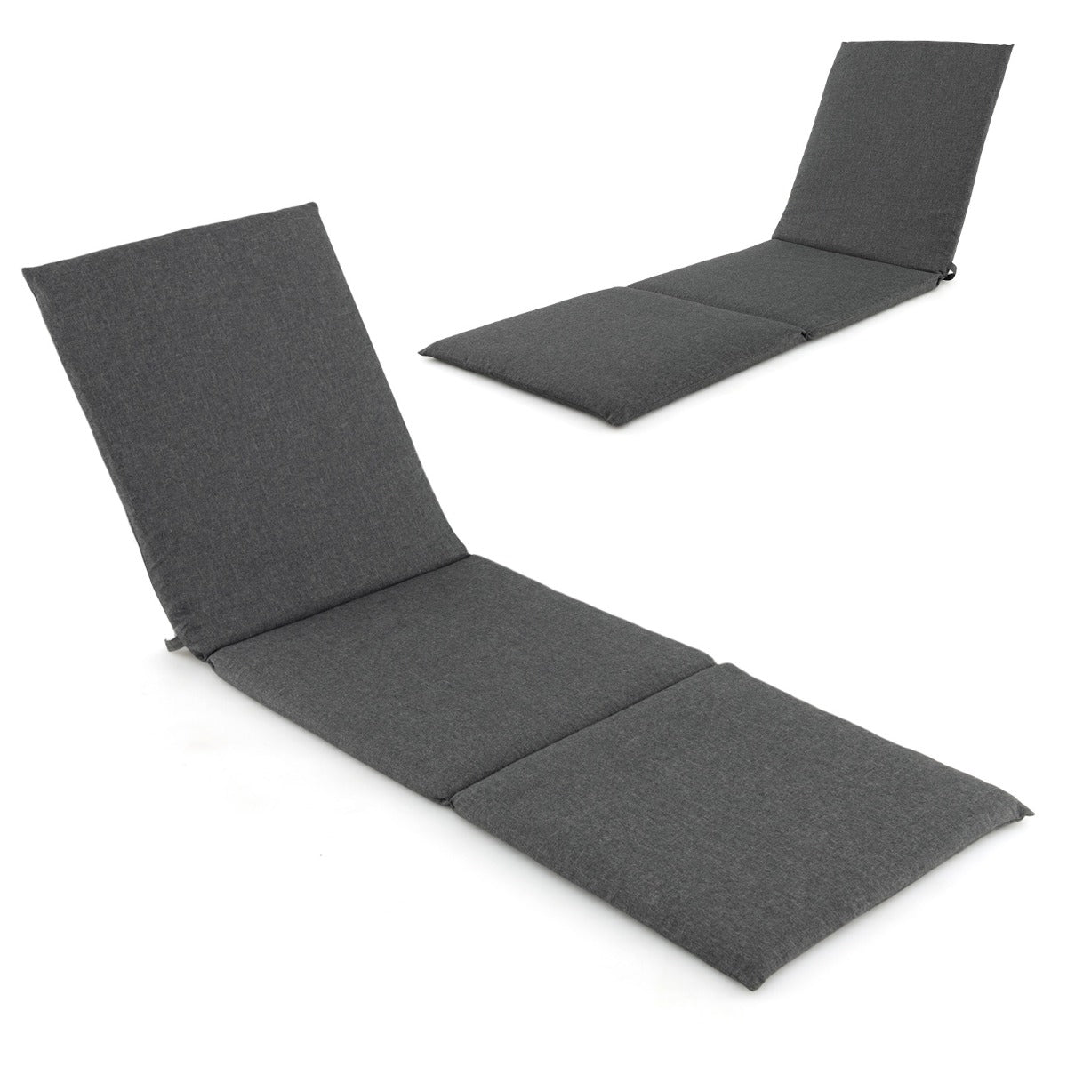 Folding Outdoor Chaise Lounge Cushion Patio Furniture Pad with Straps-Dark Grey-2 Pieces