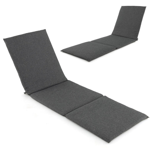 Folding Outdoor Chaise Lounge Cushion Patio Furniture Pad with Straps-Dark Grey-2 Pieces