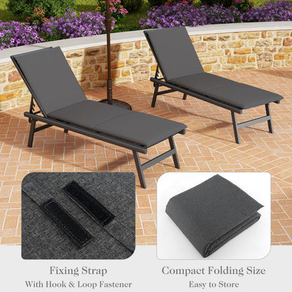 Folding Outdoor Chaise Lounge Cushion Patio Furniture Pad with Straps-Dark Grey-2 Pieces