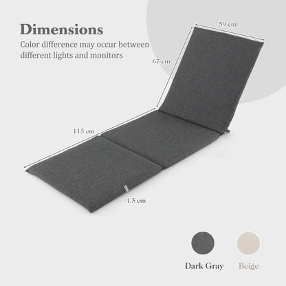 Folding Outdoor Chaise Lounge Cushion Patio Furniture Pad with Straps-Dark Grey-2 Pieces