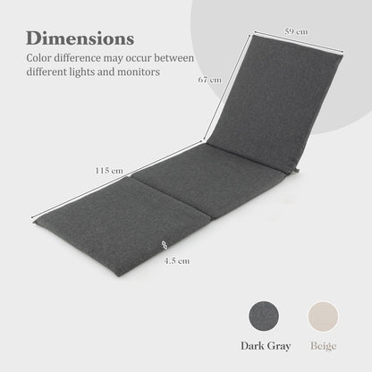 Folding Outdoor Chaise Lounge Cushion Patio Furniture Pad with Straps-Dark Grey-2 Pieces