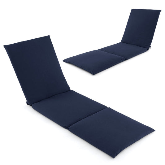 Folding Outdoor Chaise Lounge Cushion Patio Furniture Pad with Straps-Navy-2 Pieces