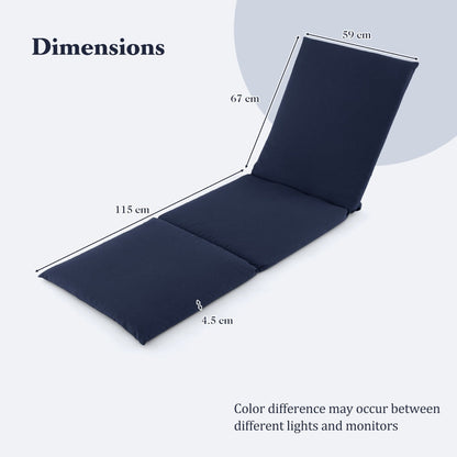 Folding Outdoor Chaise Lounge Cushion Patio Furniture Pad with Straps-Navy-2 Pieces