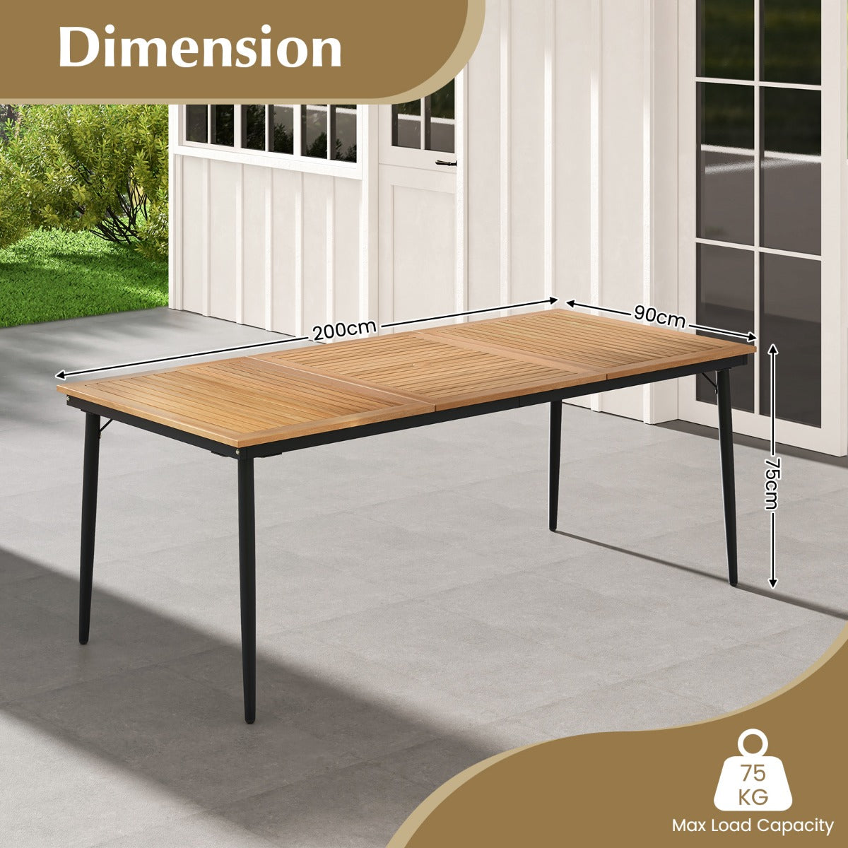 Outdoor Dining Table for 8 with Umbrella Hole, Metal Frame and Adjustable Foot Pads